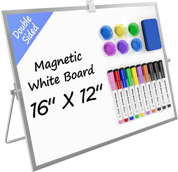 MaxGear White Board with Stands, 16" x 12" Large Double-Sided Dry Erase Board for Kids, Desktop Easel