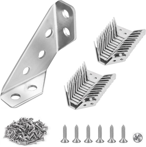 PlusRoc 12-Pack Heavy Duty Stainless Steel Furniture Corner Connectors with Screws - Triangular Support Brackets