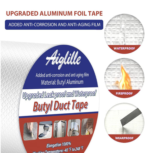 Waterproof Butyl Tape 4" W X 16'L, for leaks, RV Repair, Boat and Pipe Sealing, Patching and Gutter Repair