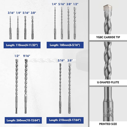 WORKPRO 17-Piece SDS-Plus Rotary Hammer Drill Bits and Chisel Set for Concrete and Stone