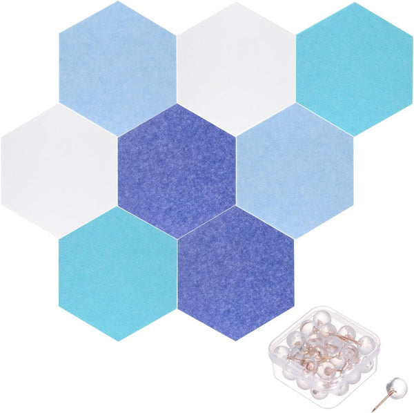 PATIKIL Felt Bulletin Board 11"x9.4", 8 Packs Self-Adhesive Hexagon Tiles for Sound Proofing with 30 Push Pins for Home