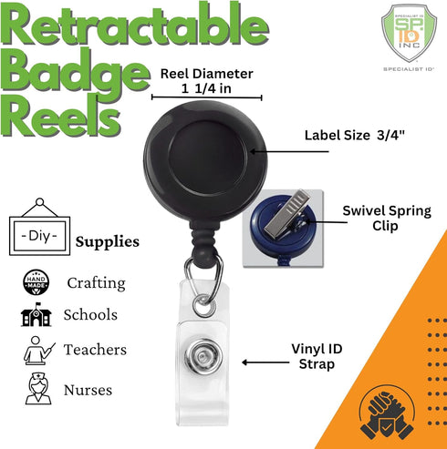 Specialist ID 15 Pack Premium Retractable ID Badge Reels with Alligator Clip - Blue Solid Color Blanks