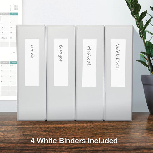 Oxford 3 Ring Binders, 3 Inch ONE-Touch Easy Open D Rings, 4 Pack, White, 650-Sheet Capacity