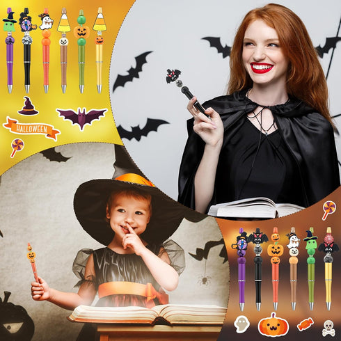 Ctosree 36 Sets Beadable Pens Bulk Terror Ballpoint Pens for Kids Terror Theme Party Supplies