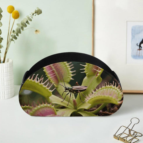 FekiLoot (5 Venus Flytrap Remote Control Holder Leather Desk Storage Organizer Box Remote Caddy Makeup Brush Holder