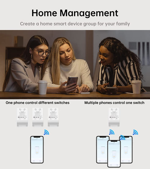Smart Wi-Fi Light Switch, 2 Channels Linptech Wireless Relay Switch, Compatible with Alexa for Home Automation