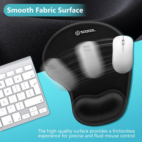 Soqool Mouse Pad, 2 Pack Ergonomic with Gel Wrist Rest Support, Non-Slip PU Base, Durable and Easy to Clean, Black