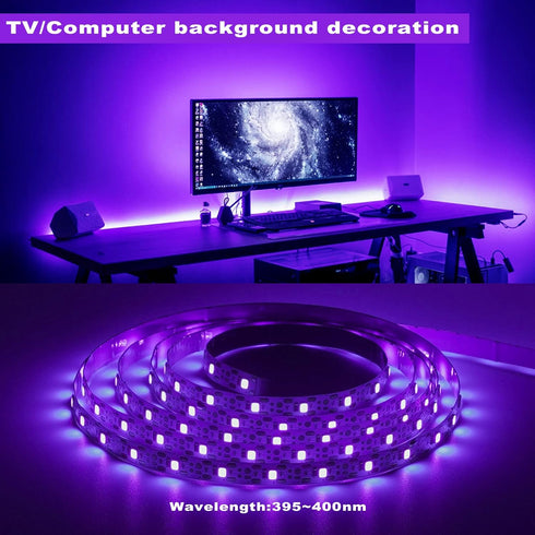 6.6ft 120 1.5m DC5V 10W Black Light LED Strips, Lamp Beads, USB Cable LED Black Light Strip Kit, Flexible Blacklight