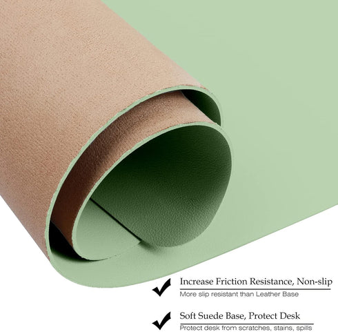 Boutilon Leather Mouse Pad - Extended Desk Pad for Keyboard and Mouse, Non-Slip Study Desk Protector, 35"x17" (L-Green)