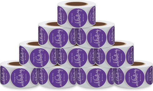 hylabelest 1.5 Inch Thank You for Celebrating with Us Stickers Purple for Party