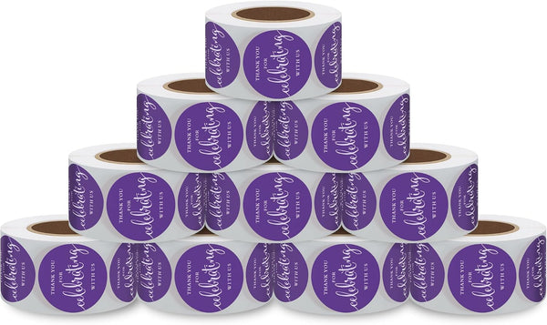 hylabelest 1.5 Inch Thank You for Celebrating with Us Stickers Purple for Party
