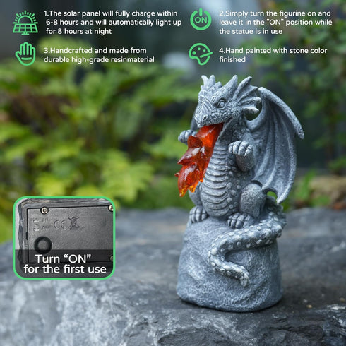 WENYLE Solar Garden Outdoor Statues Flame Dragon with Solar Lights, Lawn Decor Cool Drake Figurine for Patio Balcony