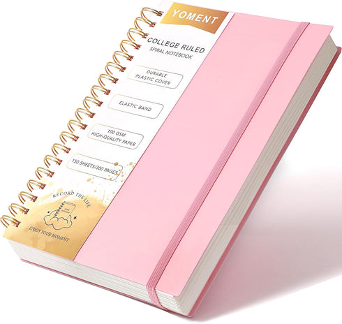 Yoment Spiral Notebook, College Ruled 7.3" X 10.2", 300 Pages Thick Notebook for Work, Pink Cover
