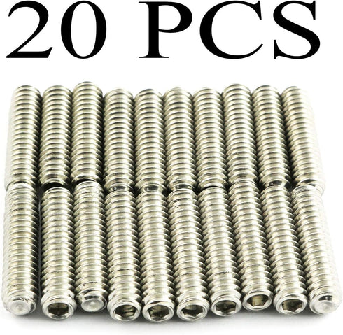 20PCS 1/4-20x1" Hexagon Socket Set Screws, 304 Stainless Steel Full Thread Cup Point Grub Screws