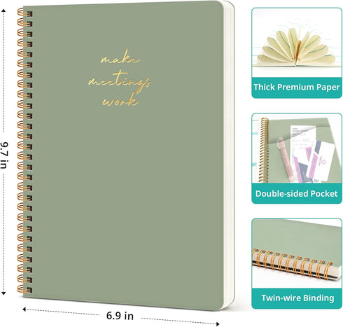 Taja Meeting Notebook for Work Organization, Action Items and Meeting Minutes Planner, Perfect Office Supplies (Green)