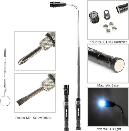NEIKO 20736A 6 Piece Set, Magnetic Tool & Telescoping Mirror Set, Adjustable Pickup Tool for Mechanic