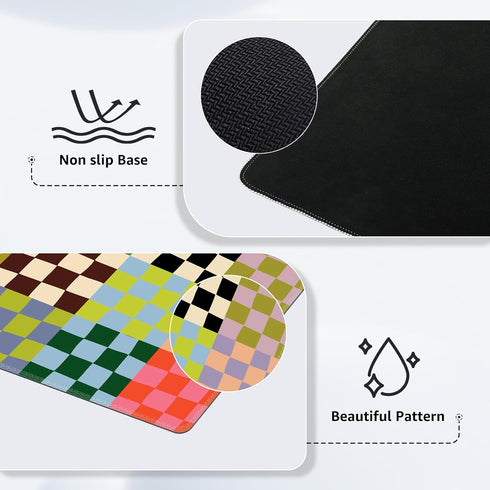 iCasso Checkered Desk Mat, Cute XXL Large Mouse Pad for Desk Cover, Anti-Slip Big Mousepad with Stitched Edges
