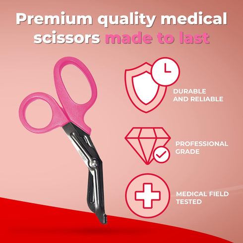 7 1/4" Ever Ready First Aid Autoclavable Titanium Bonded Bandage Shears Bent, Pink