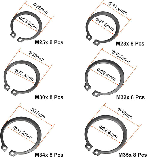 uxcell E-Clip Circlip Set - 88Pcs 11-Size External Retaining Shaft Snap Ring Washer Carbon Steel Assortment, Black