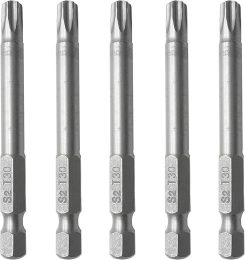 10PCS T30 Torx Screwdriver Bit, 1/4 Inch Hex Shank 65mm Long, S2 Steel Magnetic Torx Tool Set