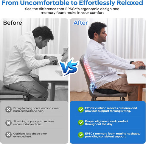 Tailbone EPSCY Memory Foam U-Shaped Cushion for Coccyx, Hemorrhoid, Sciatica & Pain Relief - Pressure Reducing Seat