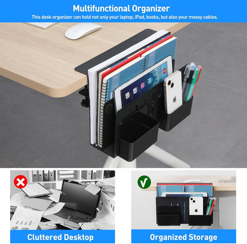 Desk Side Storage, Under Desk Laptop Mount with Hanging File Organizer and Magnetic Pen Holder for Office