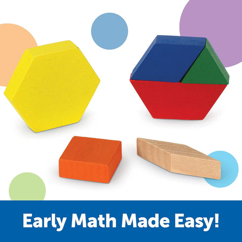 Learning Resources Wooden Pattern Blocks - Educational Toys and Tangram Puzzle Manipulatives for Kindergarten, Early
