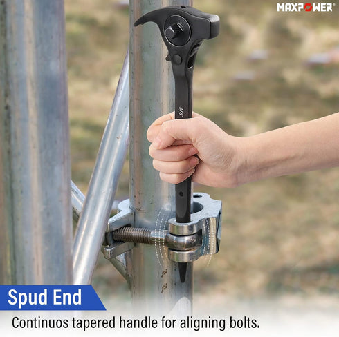 MAXPOWER 1/2" and 3/8" Drive Scaffold Ratchet Wrench, Podger Spanner with Claw Hammer, Crowbar, Pry Bar Functions