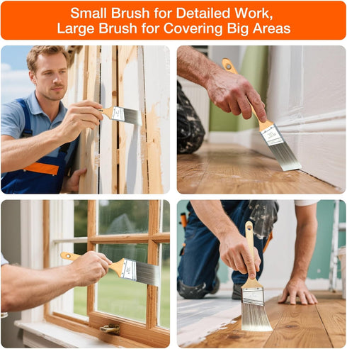 10-Pack Set (1", 1.5", 2", 2.5", 3") King Origin Professional Angled Paint Brushes Synthetic Wall & Trim Brushes