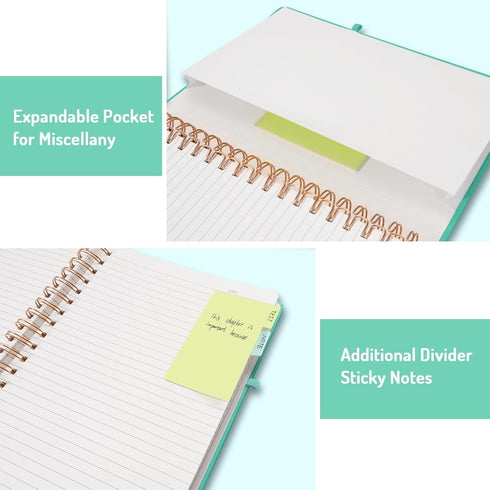 Forvencer Lined Spiral Journal Notebook, A5, 300 Numbered Pages, 100GSM Paper, Hardcover, Green, for Work, School, Men,
