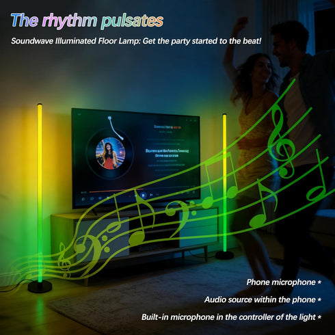 ZIRIKEDAI RGB LED Corner Floor Lamp USB Powered with App and Remote Control Music Sync Ideal for Living Room Bedroom