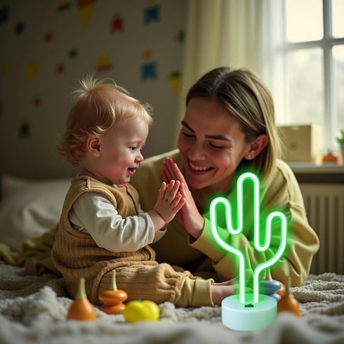 Summer, Green Cactus Neon Lights with Holder Base, Cactus Neon Signs for Bedroom, Tabletop, Bar, Birthday, Christmas