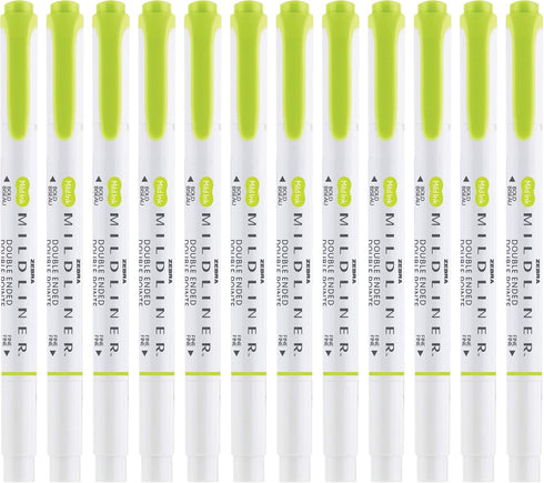 Zebra Pen Mildliner Double-Ended Highlighter Marker Set, 12-Pack, Broad and Fine Point Tips, Mild Citrus Green Ink