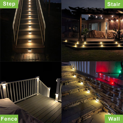 XLUX 6 Pack Solar Lights for Steps Decks Pathway Yard Stairs Fences, LED lamp, Rainproof, Black Metal Housing