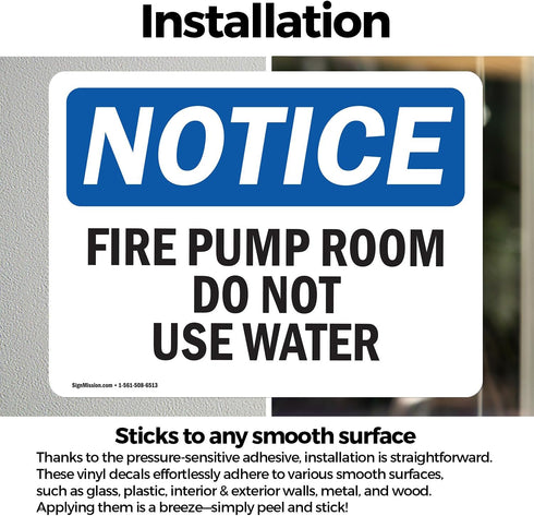 (2 Pack) OSHA Notice Sign Fire Pump Room Do Not Use Water 5 Inch X 3.5 Inch Vinyl Label Decal Sticker