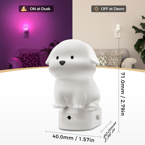 3D 3000K DORESshop LED Night Light for Kids, Cute Puppy Night Lights Plug into Wall with Dusk to Dawn Sensor, RGB+Soft