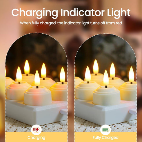 Set 12 1.6" x2.2" (2.5 100 Rechargeable LED of Tea Light Remote Candles with Charging Station, Ivory Base Timer