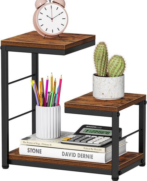 Snughome Desktop Shelf, 3 Tier Wood Bookshelf Organizer Storage Rack, Adjustable Shape Display Shelf for Office, Home,