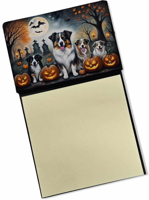 Caroline's Treasures Australian Shepherd Spooky Halloween Sticky Note Holder, Refillable Dispenser Self-Sticky Note Pads