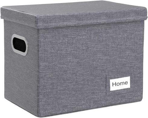 PRANDOM File Organizer Box - Set of 1 Collapsible Decorative Linen Filing Storage with Lids, Letter Size Grey