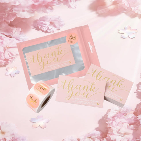 Gvhntk 620Pcs Set 100 500 20 Packaging Thank You Business Cards Stickers Gold Foil Include Thank You Business Card