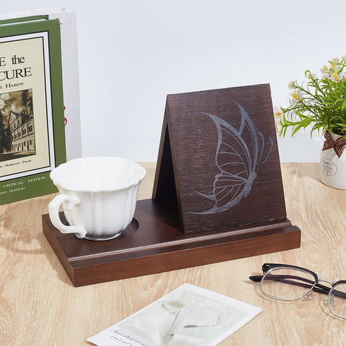 5.5"9.8"6.3" INFUNLY Wooden Triangle Book Holder with Butterfly Print Book Nook Reading Valet Reading Book Stand