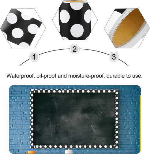 Ciieeo Work Desk Decor, 5M Black and White Dot Bulletin Board Borders for Wall Art Decor