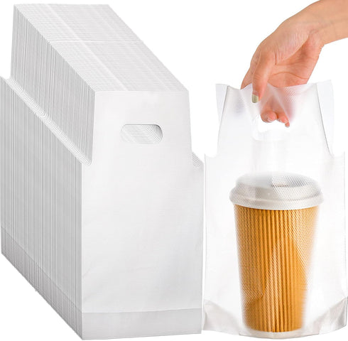500 Packaging 7.8" 11" 33 OZ DEAYOU PCS Clear Handle Drink Poly Bags, Plastic Drinking Bag for Delivery, L x H Hanging