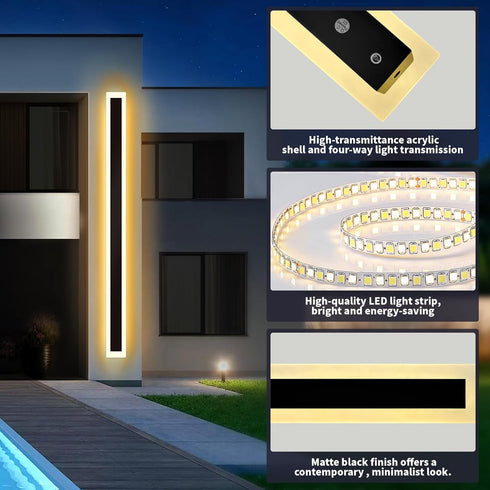 1pack-11.82in, 3000k Ip65 11.82in-1pack Modern - Outdoor - Lights Long Wall Light for House/Porch, Waterproof Black