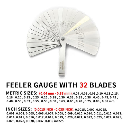 2 Pack Feeler Gauge with 32/26 Blades and 1 Pack Offset Feeler Gauge with 16 Blades - Stainless Steel Dual Marked