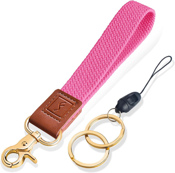 Stretchy Wristlet Keychain - Braided Cute Lanyards for Keys, Key Chain Holder for Women and Men (Pink)