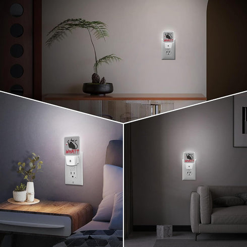Jahiona White,0.5W LED Night Light Lamp with Smart Sensor Dusk to Dawn Sensor,Cat Hold Knife With Red Letter What On