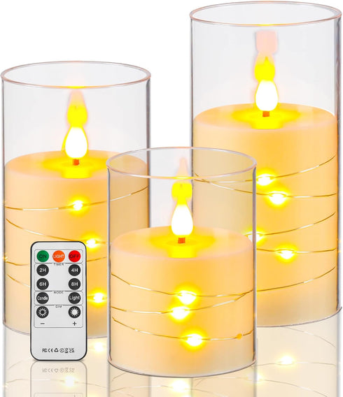 Da by Flameless Candle for Outdoor Use, Battery Powered LED Pillar Candle with Remote Control, 3 Piece Set