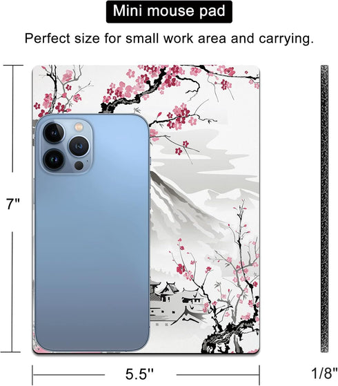Small Mouse Pad Cute, Mini Mouse Pads for Wireless Mouse and Laptop, Travel Mousepads with Designs - Japanese Cherry Blossom/Sakura, Portable Mousepad with Non-slip Rubber Base - 5.5 x 7 Inch by Cyanbone